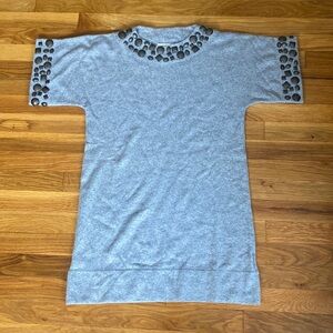Qi Women’s Embellished Gray Cashmere Sweater Size M
